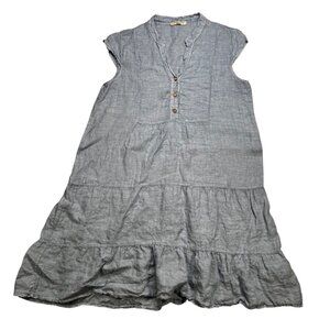 Francesca Bettini Large Linen Dress Tiered Ruffle Blue Lightweight